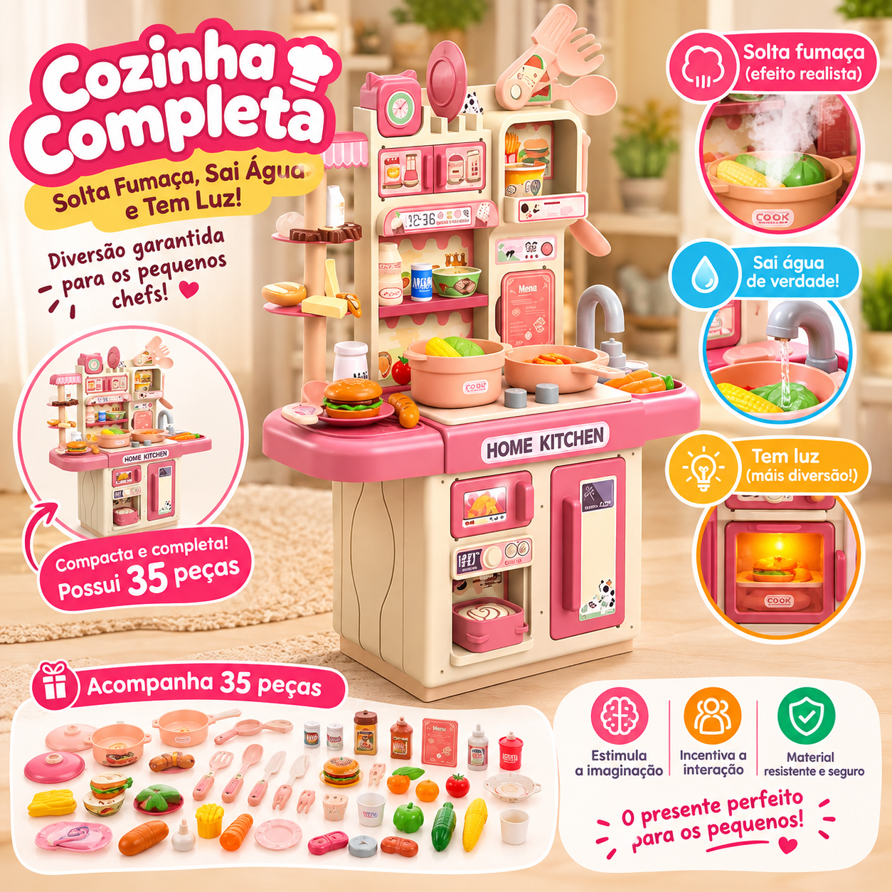 Cozinha Completa Solta Fumaça Sai Água com Luz